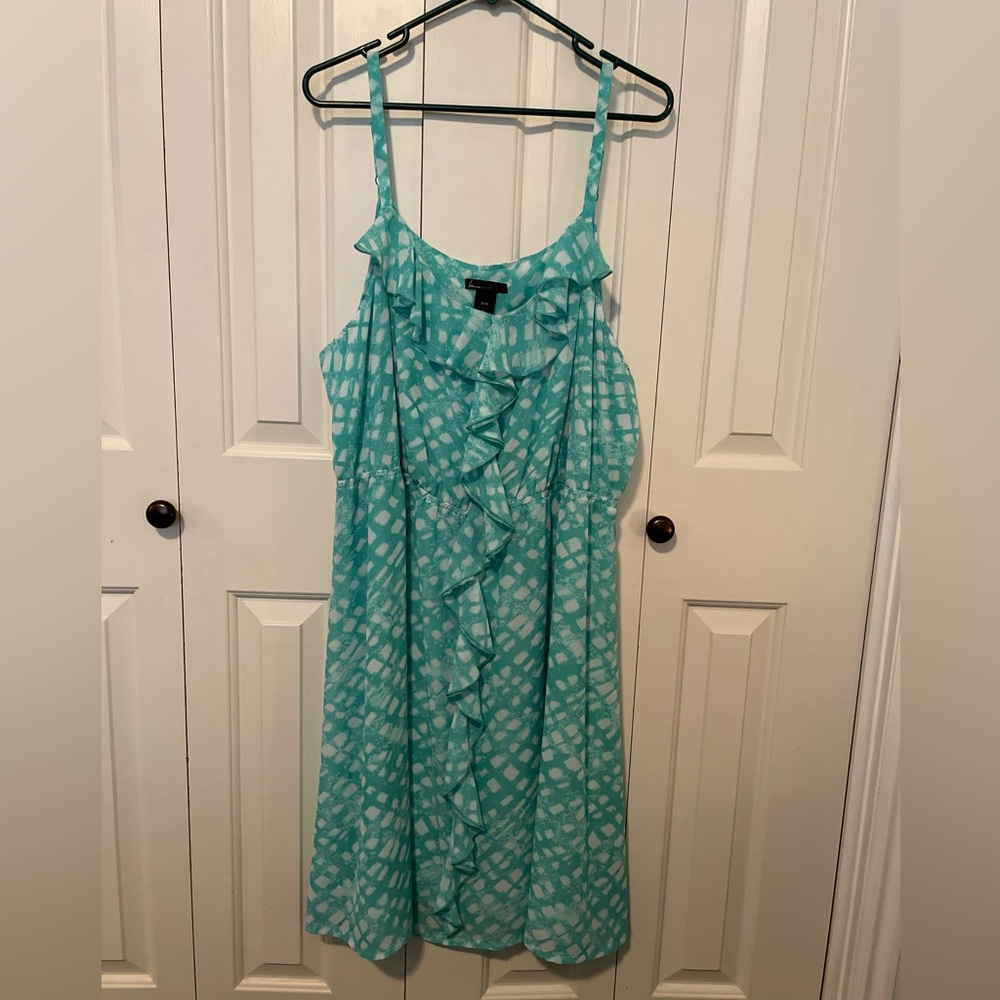 Lane Bryant Teal and White Ruffle Front Sundress